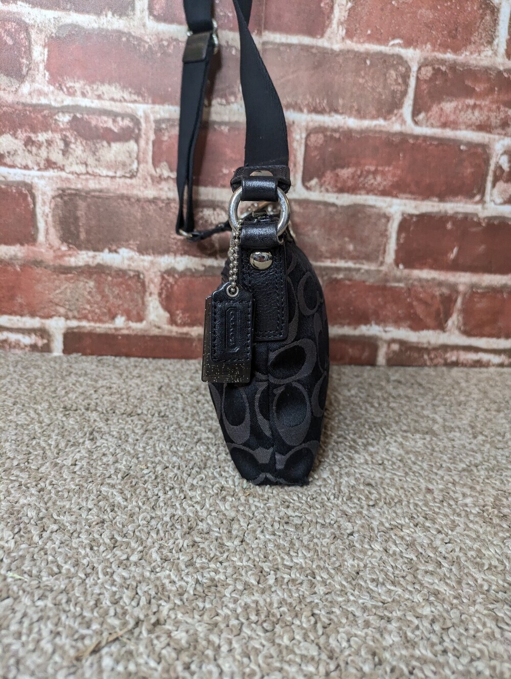 Coach Poppy Y2K crossbody bag black sateen signature C jacquard fabric metallic - Picture 2 of 9